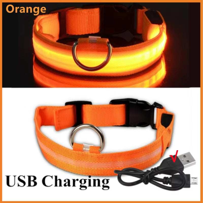 USB Rechargeable LED Glowing Pet Collar - Adjustable Luminous Safety Harness for Dogs and Cats