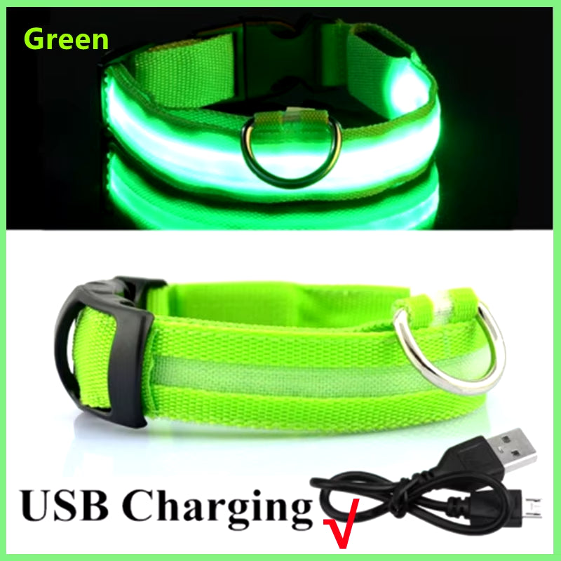 USB Rechargeable LED Glowing Pet Collar - Adjustable Luminous Safety Harness for Dogs and Cats