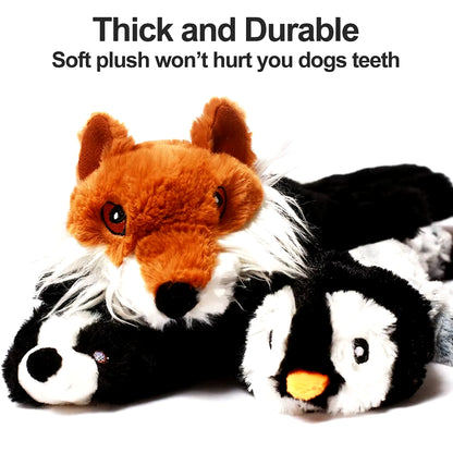 Durable Stuffingless Plush Dog Toy with Squeakers and Crinkle Sound