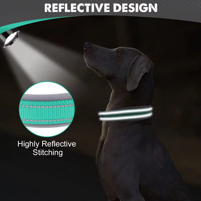 Reflective Padded Dog Collars for All Sizes - Adjustable Heavy-Duty Nylon and Neoprene Design