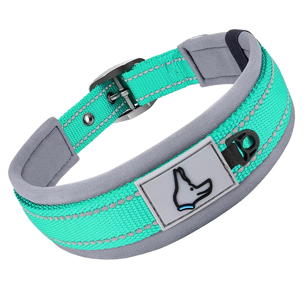 Reflective Padded Dog Collars for All Sizes - Adjustable Heavy-Duty Nylon and Neoprene Design