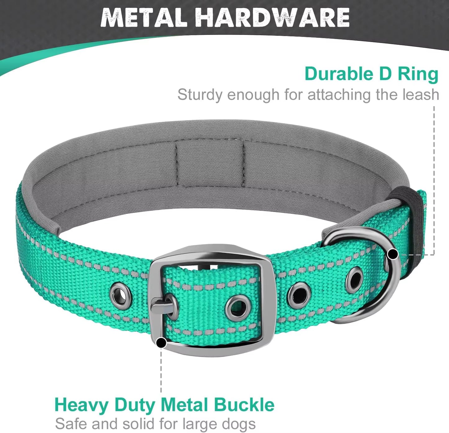 Reflective Padded Dog Collars for All Sizes - Adjustable Heavy-Duty Nylon and Neoprene Design