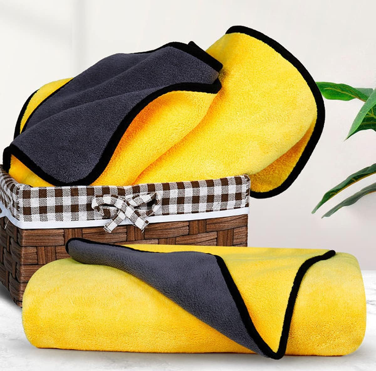 Dog Towel for Large Dogs Super Absorbent Microfiber Dog Bath Towel for Drying Small Medium Large Dogs and Cats, Yellow & Grey L