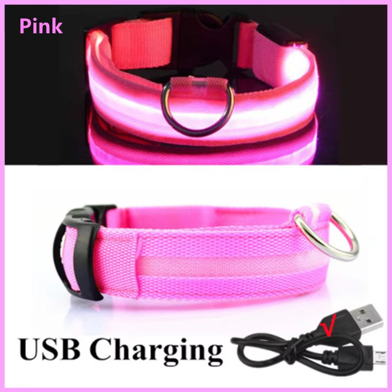 USB Rechargeable LED Glowing Pet Collar - Adjustable Luminous Safety Harness for Dogs and Cats