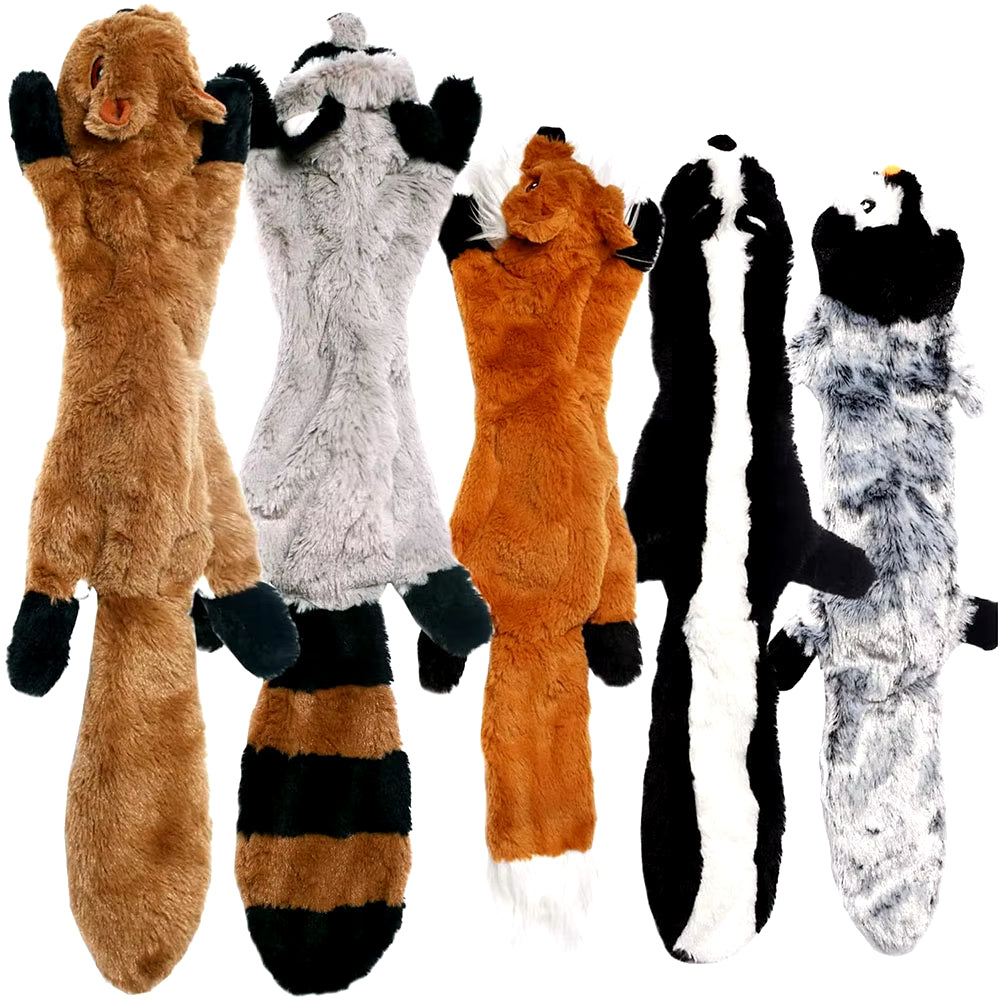 Durable Stuffingless Plush Dog Toy with Squeakers and Crinkle Sound