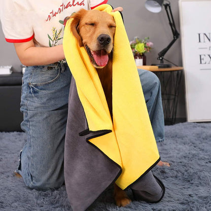 Dog Towel for Large Dogs Super Absorbent Microfiber Dog Bath Towel for Drying Small Medium Large Dogs and Cats, Yellow & Grey L